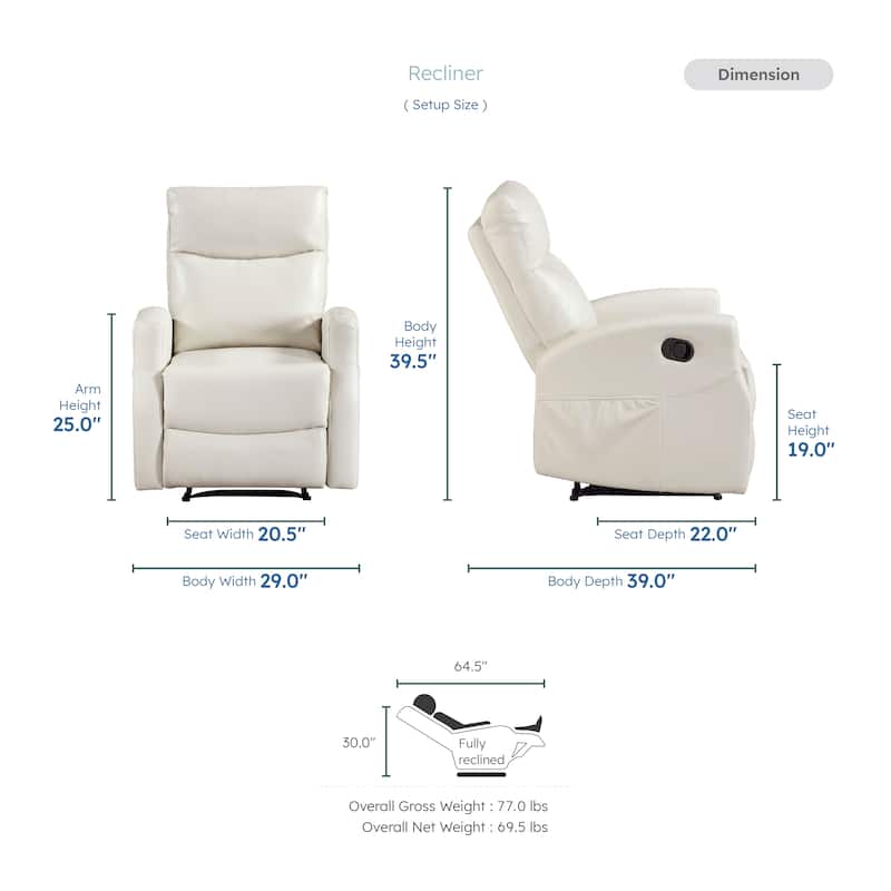 Centralia 29" Faux Leather Manual Recliner, Armrest with Pocket