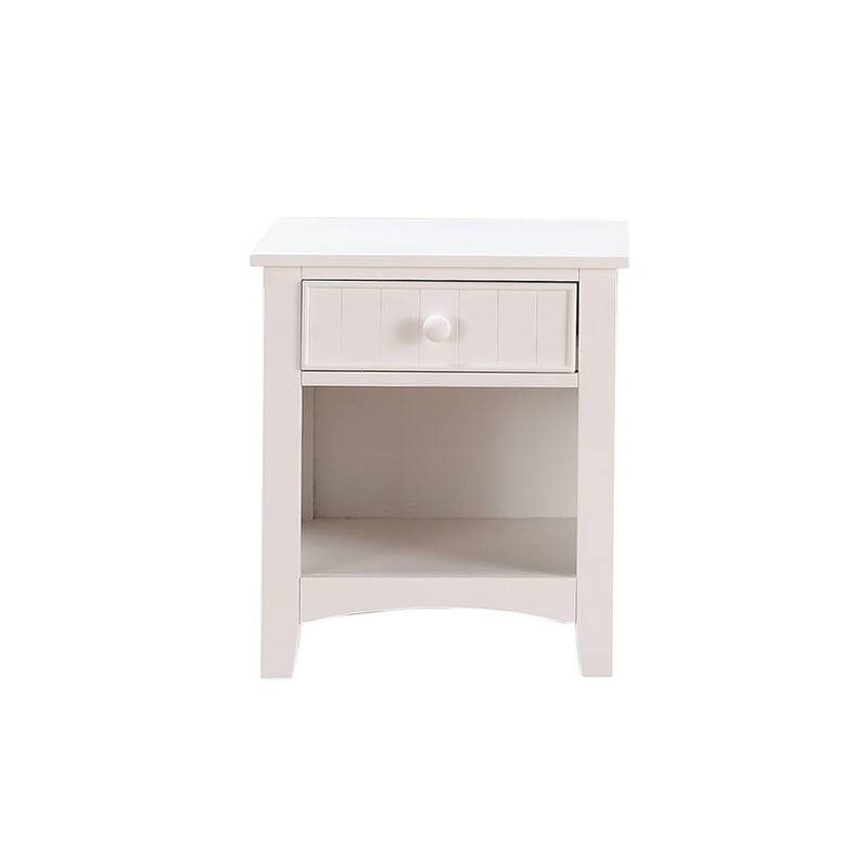 White Modern Nightstand with Pine Veneer and Open Shelf