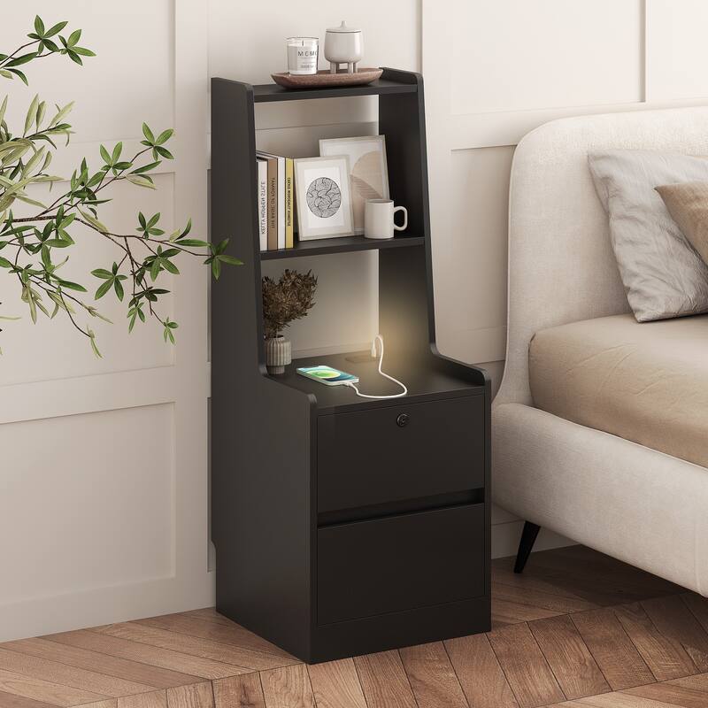 Smart Nightstand with Charging Station and Night Light for Bedroom
