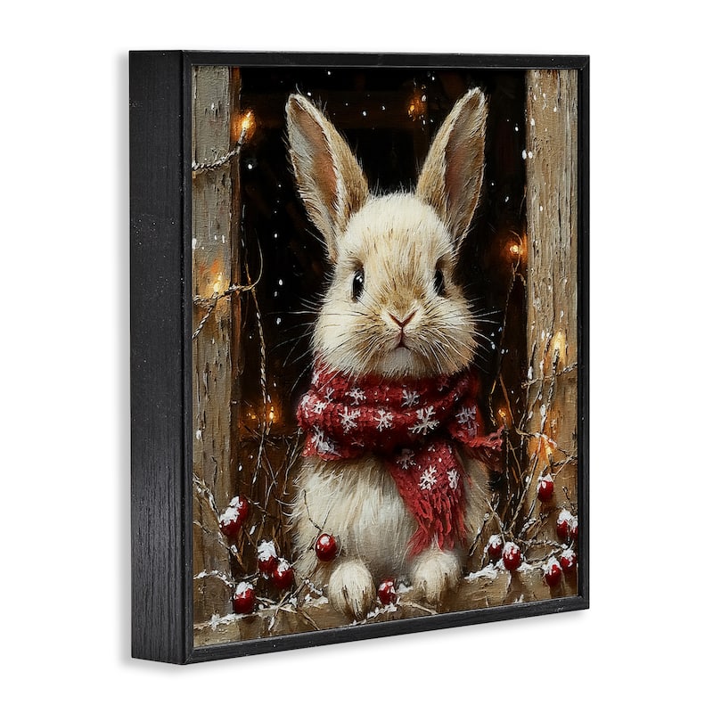 Stupell Bunny with Snowy Holly Berries Framed Giclee Art Design By Riley B