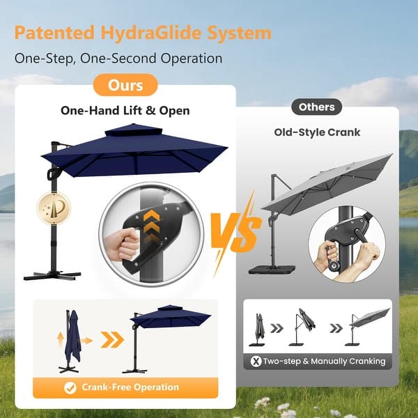 12 ft automatic patio umbrella MAISON ARTS 12 FT Automatic Hydraulic Cantilever Umbrella Aluminum Pole 360  Degree Rotation