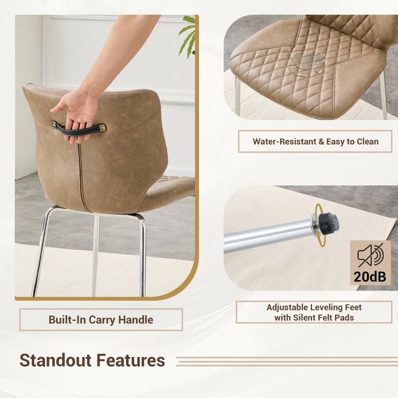 Set of 4, Oil Waxed Leather Dining Chairs with Diamond-Tufted Back