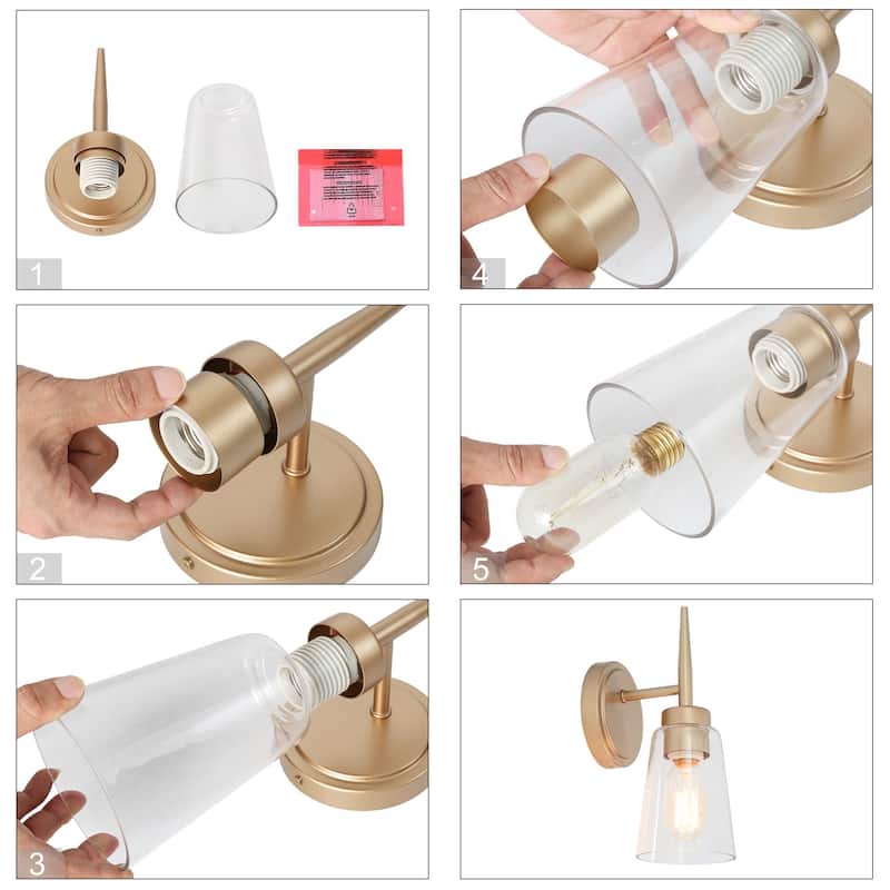Modern Mini Wall Sconces Rose Gold Bathroom Vanity Light with Clear Glass Shade - L 4.5"x W 5"x H 11"