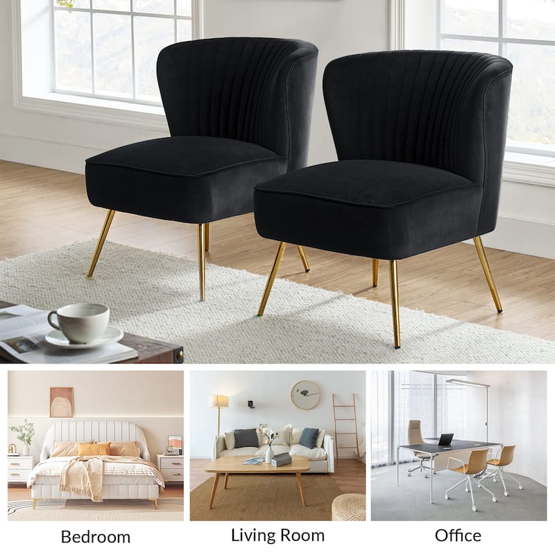 Monica 22''W Upholstered Modern Tufted Accent Side Chair with Gold Legs by HULALA HOME