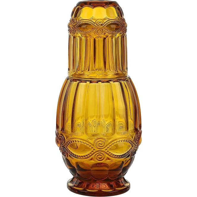 Elle Decor Bedside Water Carafe with Tumbler Matching Drinking Glass - Amber - 2 Piece