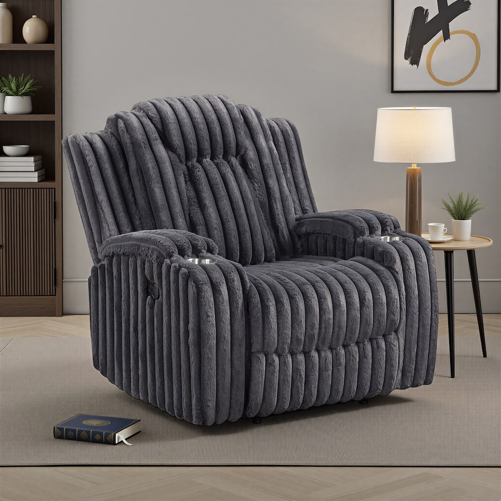 Brynda 38" Corduroy Manual Reclining Chair with Cup Holders