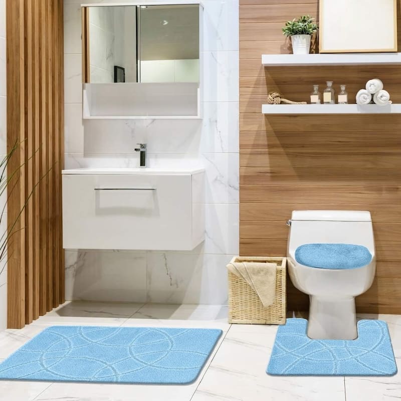 3 Piece Bathroom Rug Set, Burbank Bath, Contour Rug & Lid Cover, Water Absorbent