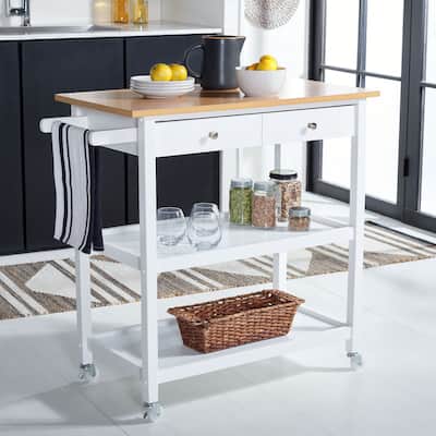 SAFAVIEH Cohyn 1-Drawer 2-Shelf Kitchen Bar Cart with Wheels - 39" W x 17.7" L x 36.2" H