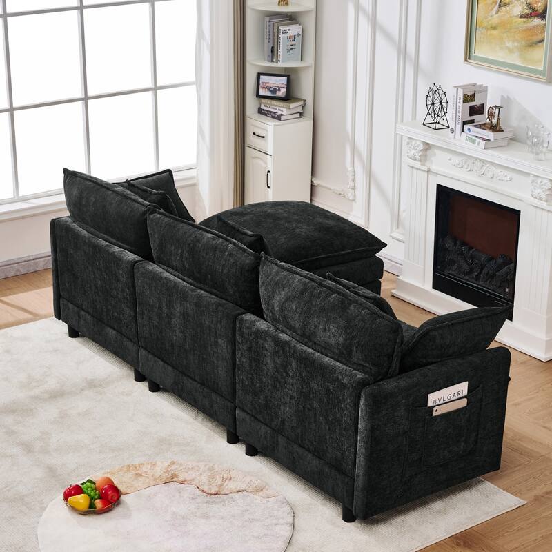 L-Shaped Modular Sectional Sofa with Movable Storage Ottoman, Comfy Cashmere Deep Seat Cloud Couch, Lounge Sofa with Pillows