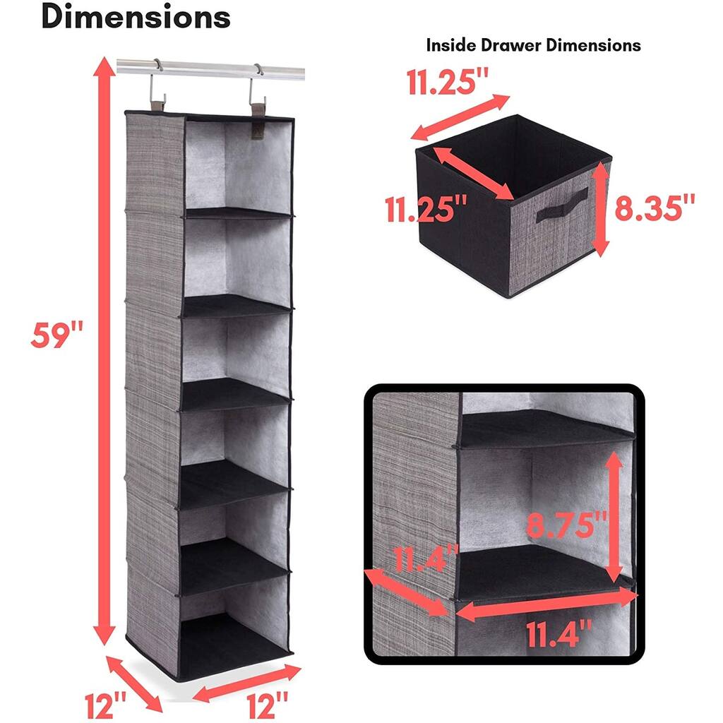 Internet's Best Hanging Closet Organizer with Drawers - 6 Shelf - 3 Drawers - Grey