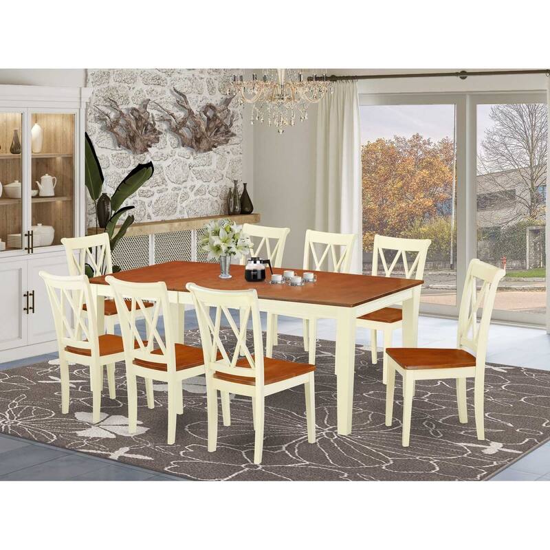 Southwestern Dining Set 9Pc Rectangle Table & 8 Chairs - 60/78" Extendable Kitchen Table