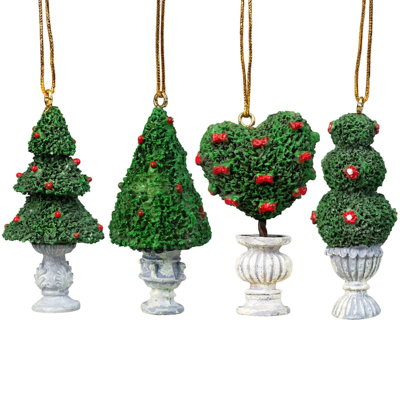 Topiary Tree Christmas Ornaments - 2.5" - Set of 4