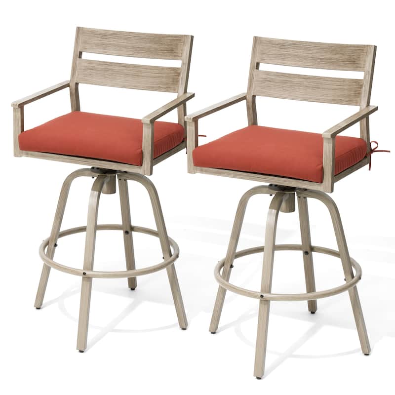 Outdoor Aluminum Patio Bar Stools Swivel Chairs with Sunbrella Cushions - 19.5 in W * 45.3 in H * 17.5 in D
