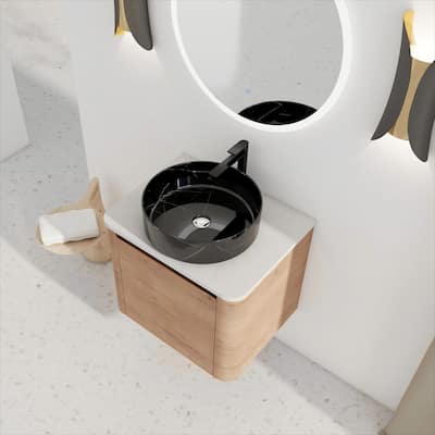 24'' Wall-Mounted Bathroom Vanity With Ceramic Art Sink & 1-Soft-Close Door,KD-Packing, Plywood
