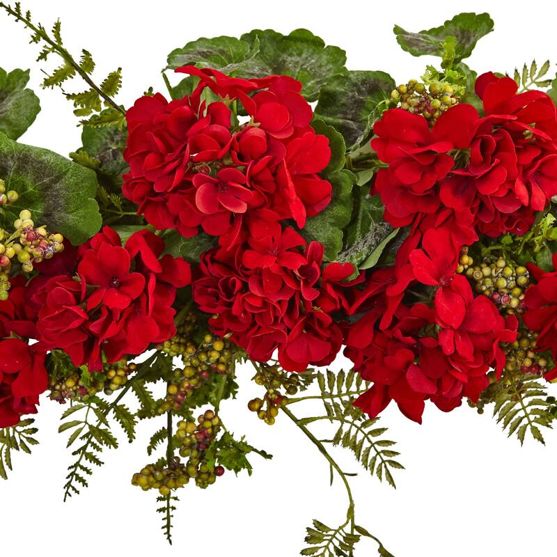 32" Geranium and Berry Artificial Christmas Swag, Unlit - Red