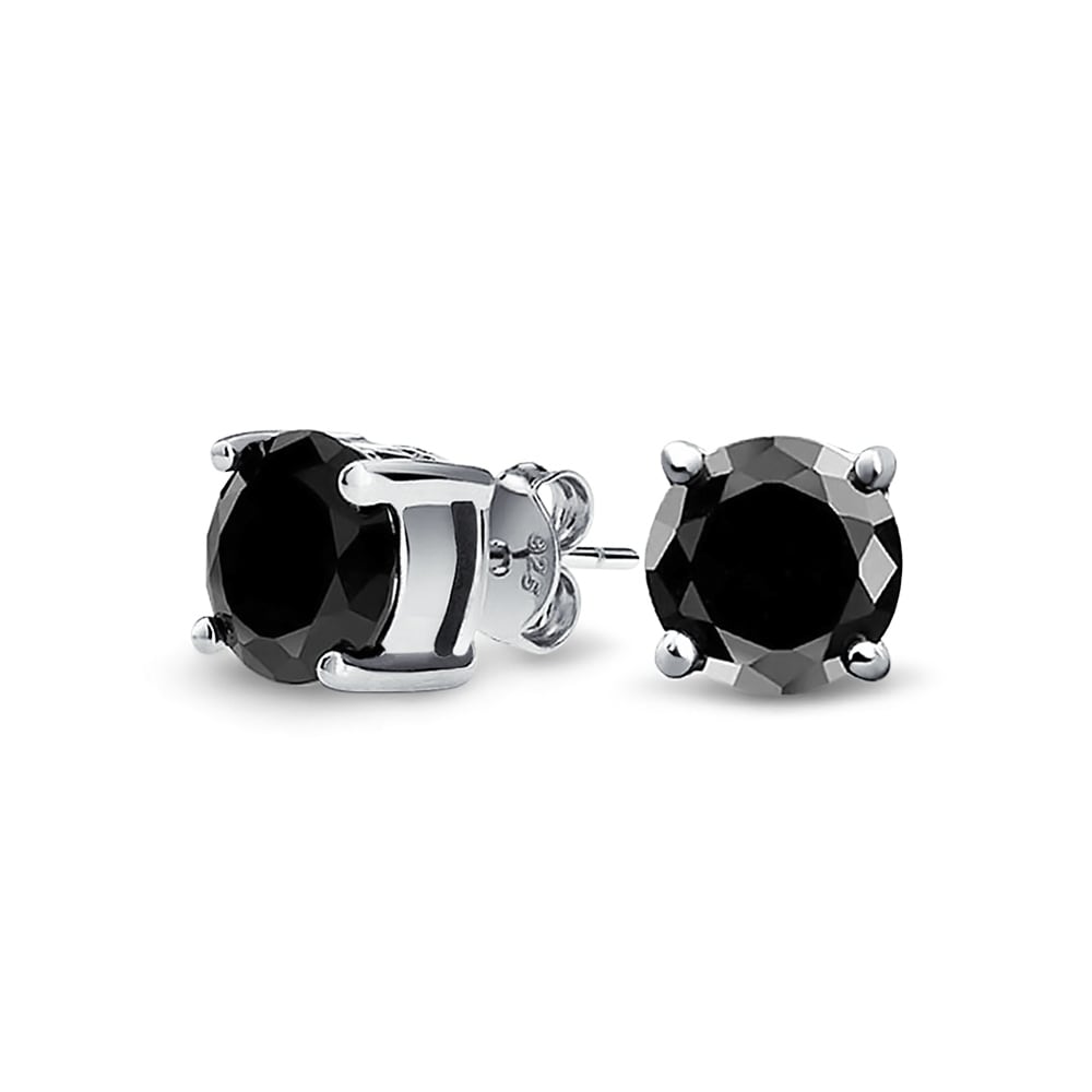 Sterling Silver Black and White Colored CZ 7mm Round Post Earrings