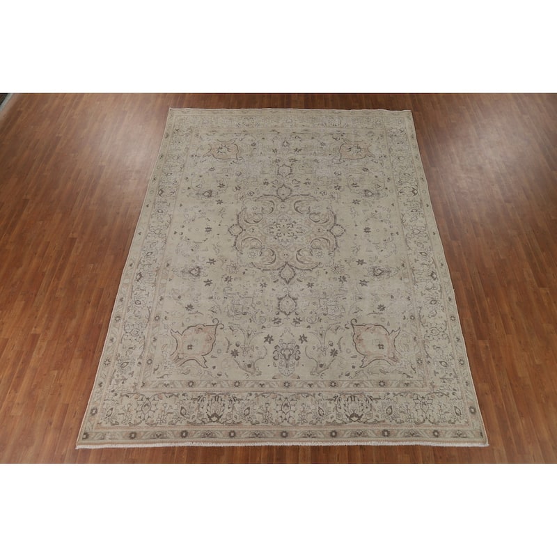 Distressed Muted Tabriz Vintage Persian Area Rug Handmade Wool Carpet - 9'4" x 12'5"