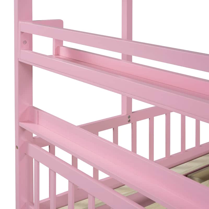 Wooden Full Size House Bed with 2 Drawers and Storage Shelf