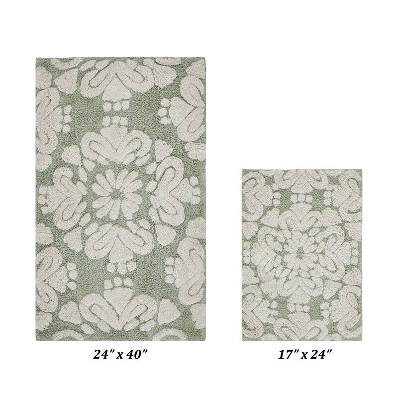 Better Trends Medallion Collection 100% Cotton 2-Pc Set Bathroom Rugs-Soft & Super Absorbent, Non-Skid Latex, Machine Washable