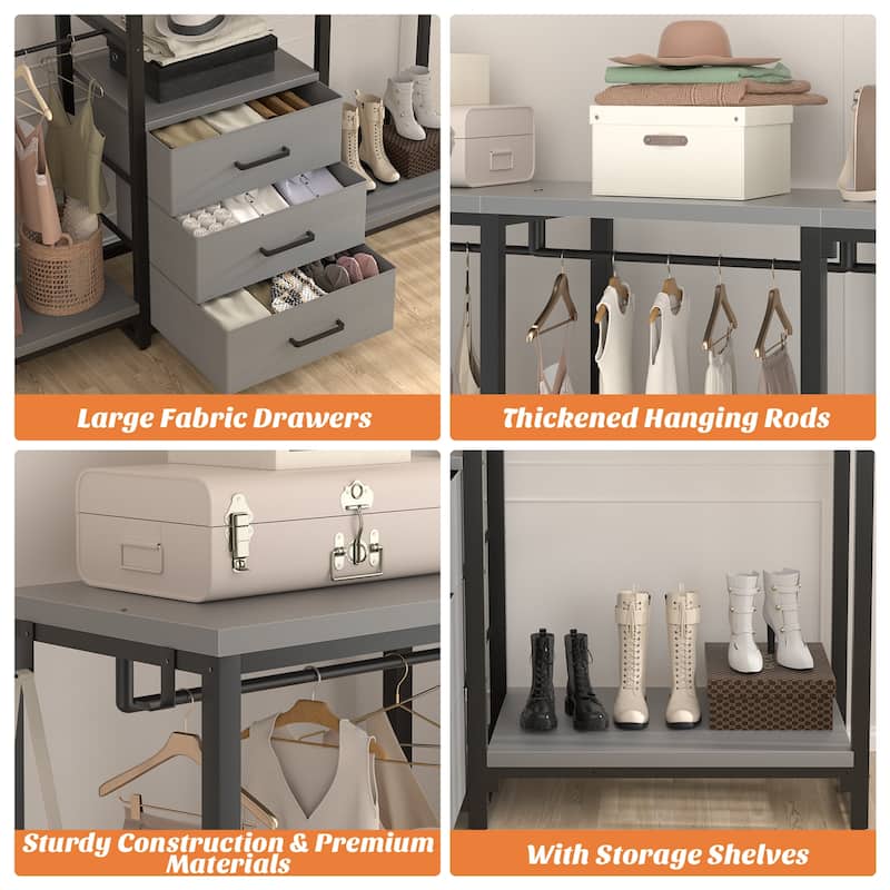 65.6'' Heavy-duty Garment Rack, Freestanding Closet Organizer with Fabric Drawers and 5 hanging Rods