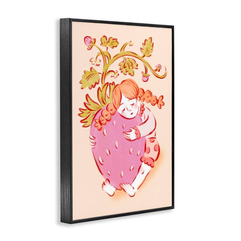 Stupell Girl Hugging Strawberry Framed Giclee Art Design By Hannah Moren