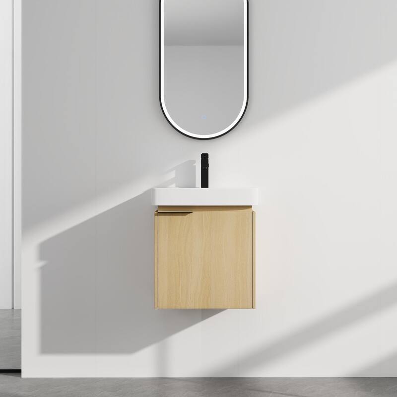 ARTCHIRLY 16/20/24/30/36 Inch Bathroom Vanity With Sink, Floating Bathroom Vanity With Soft Close Door - 20''W - Beige-Ceramic Sink