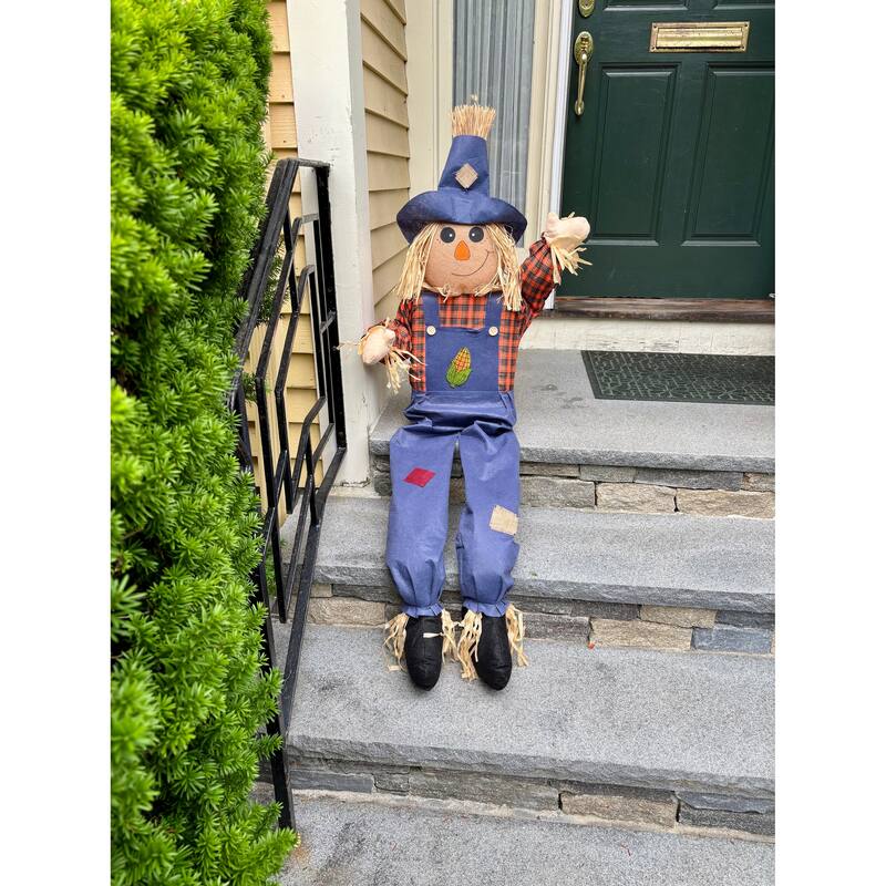 60" Fall Harvest Sitting Scarecrow, Porch Decoration or Yard or Home - 60