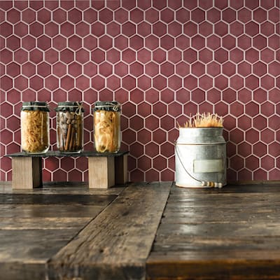 Merola Tile Tribeca 2" Hex Glossy Rusty Red 11-1/8" x 12-5/8" Porcelain Floor and Wall Tile