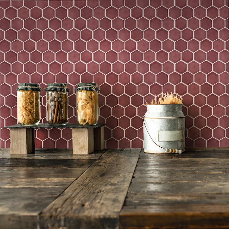 Merola Tile Tribeca 2" Hex Glossy Rusty Red 11-1/8" x 12-5/8" Porcelain Mosaic Floor and Wall Tile