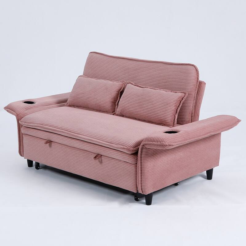 65.74-inch pink letter striped fabric multi-functional sofa bed,armrests and backrests are adjustable