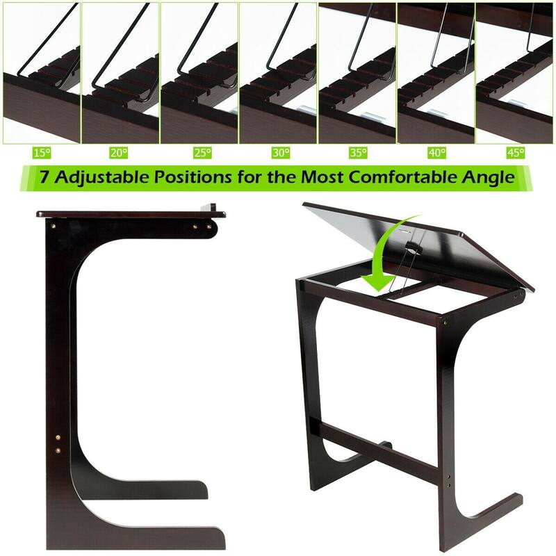 Wicker Side Table for Sofas with Adjustable Tilting Top - 23.5" x 16" x 27.5" (L x W x H)