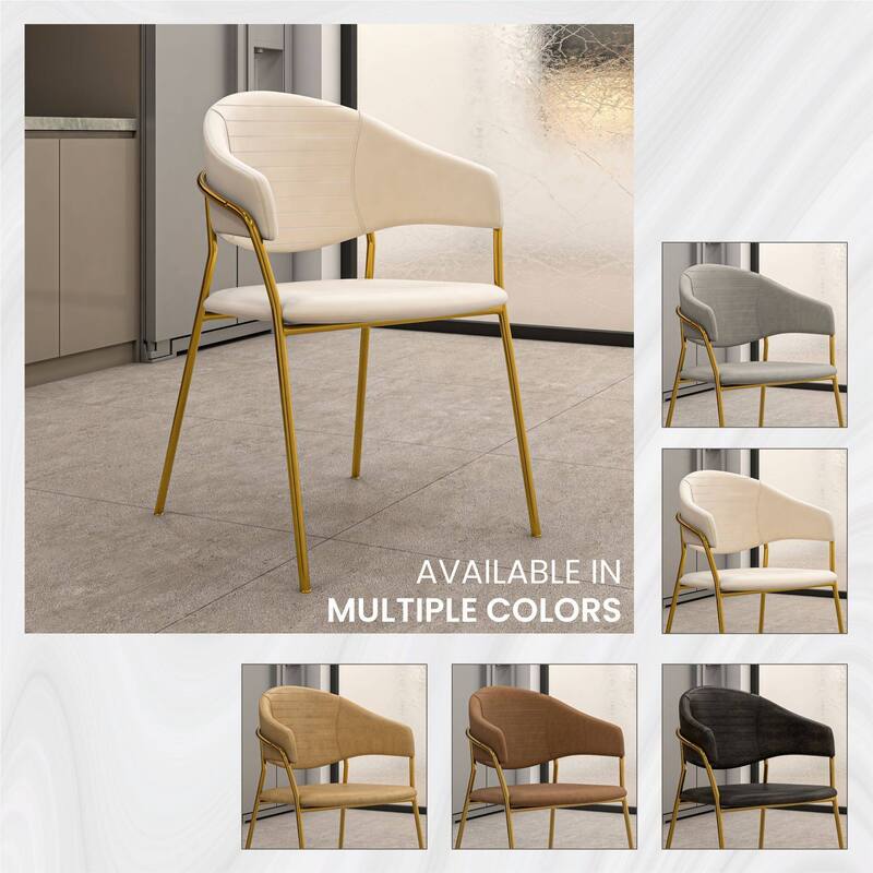 LeisureMod Set of 2 Bella Modern Dining Chair Upholstered in Leather or Velvet & Gold Base for Home Office Kitchen