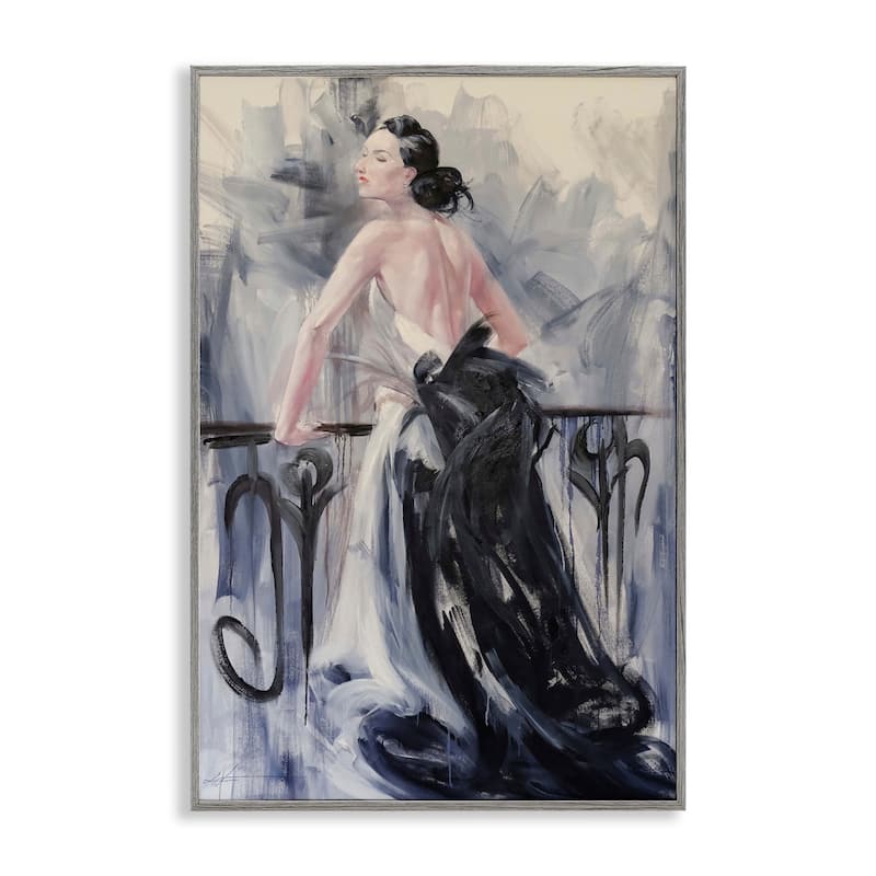 Stupell Elegant Woman Against Railing Framed Giclee Art Design By Lucille Lee - 20 x 30 - Grey