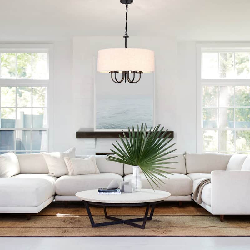 Modern Farmhouse Drum 5-Light Transitional Chandelier, Classic Semi Flush Mount Chandelier for Dining room - W19.09"x H15.19"