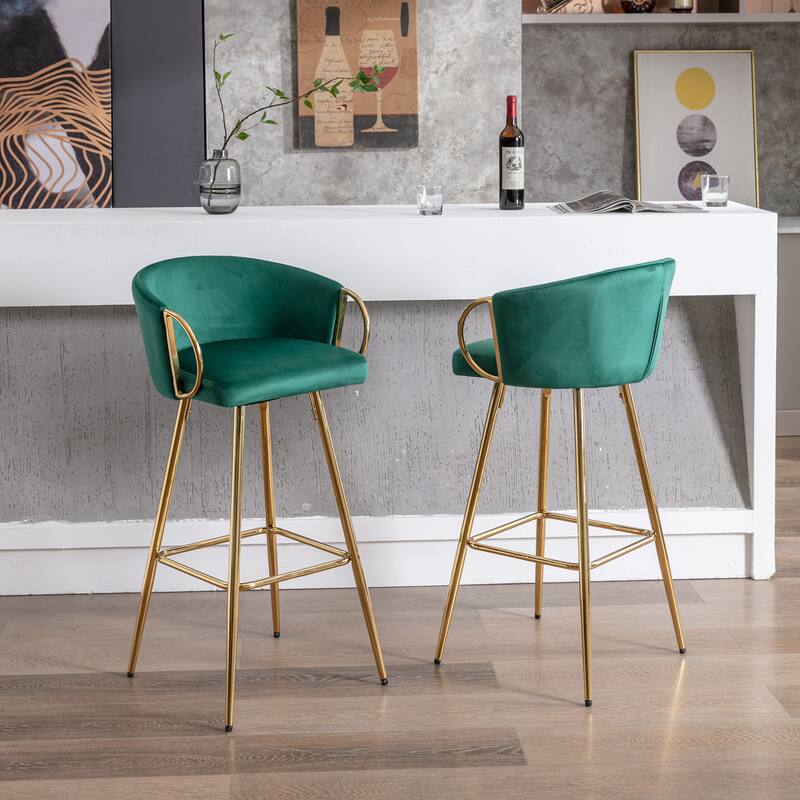 Set of 2 Bar Stools,with Chrome Footrest