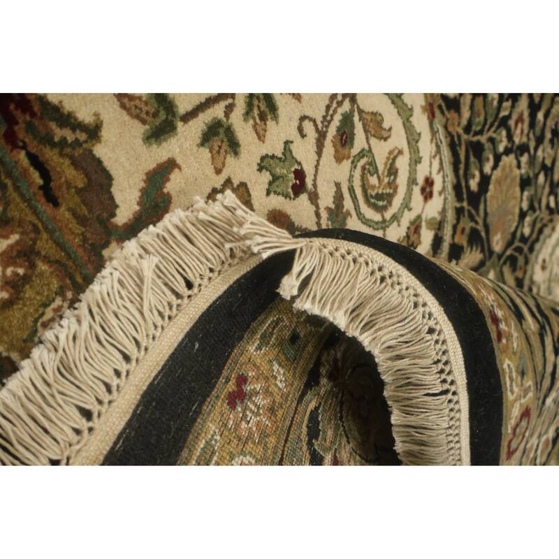 Hand Knotted Oriental 100% Wool Carpet Traditional Floral Black Agra Area Rug - 11' 11'' X 9' 2''