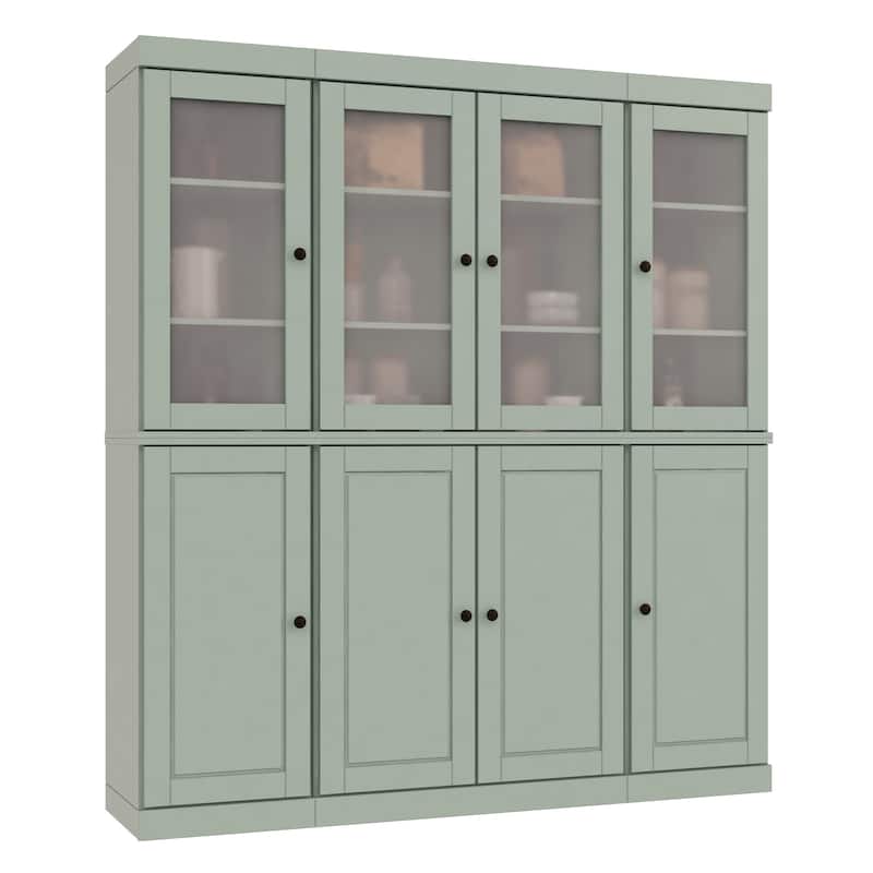 100% Solid Wood 65" Pantry China Cabinet with Solid, Frosted Glass Doors and Adjustable Shelves