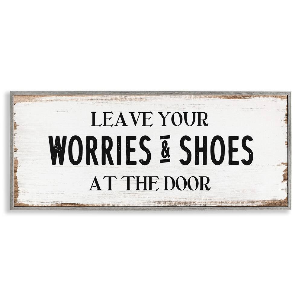 Stupell Leave Worries and Shoes At Door Farmhouse Phrase Framed Wall Art