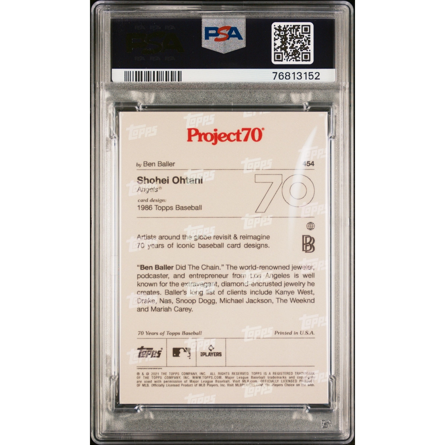 Shohei Ohtani 2021 Topps Project 70 Baseball Card #454 Graded PSA 