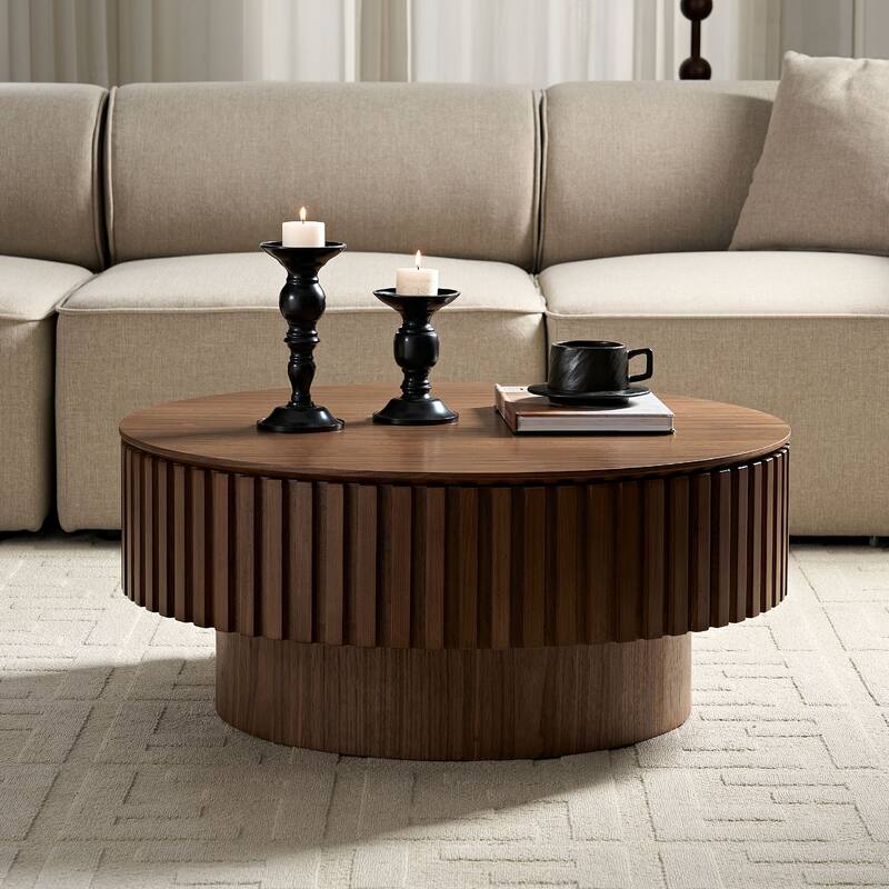 31.49'' Round Coffee Table Side Table with Storage, Modern Sofa Table End Table for Apartment Living Room