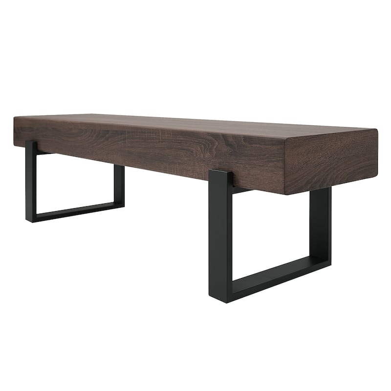 Roomfitters 59 Inch Dining Bench, Farmhouse Kitchen Table Bench, Bed End Bench with Metal Legs, Entryway Seating, Walnut+Black