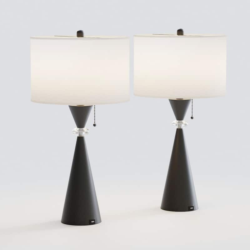 Maxax 28.25" Nickel Table Lamp Set with USB (Set of 2)