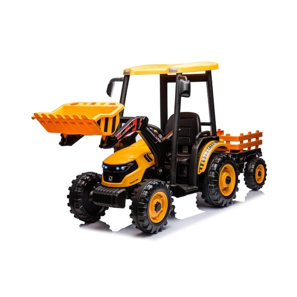 Kids 24V Ride On Pedal Tractor with Working Loader Backhoe Digger and Trailer Battery Powered 3 in 1 Vehicle Bed Bath Beyond 41653527