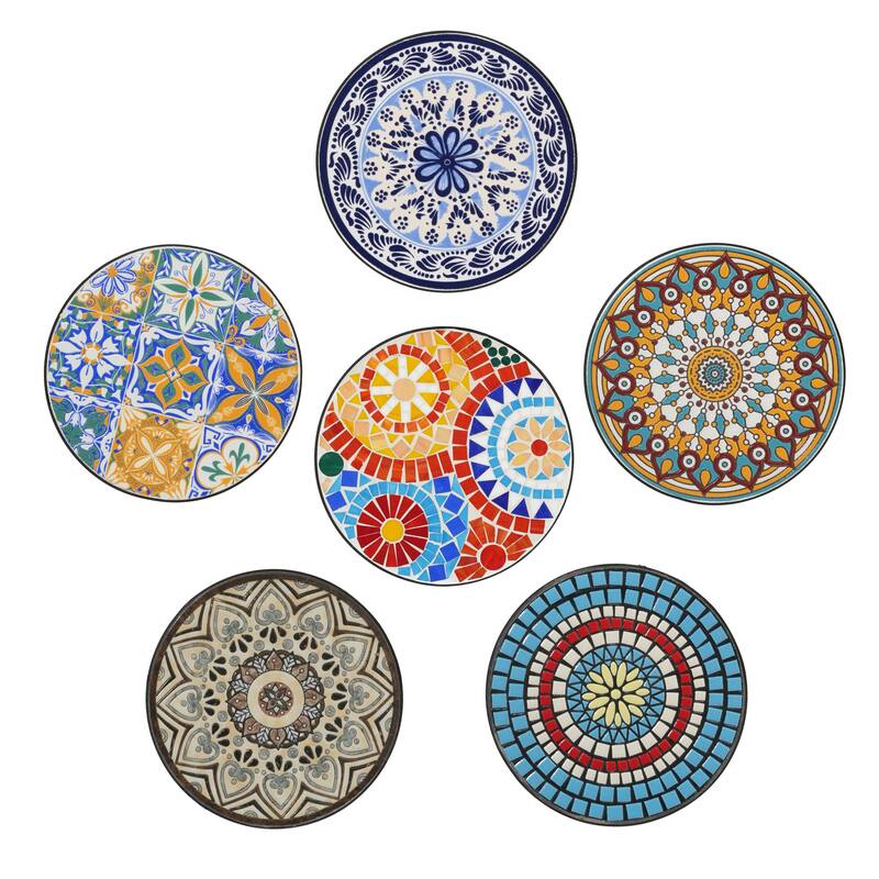 Round Ceramic Outdoor Side Table,Colorful+Black