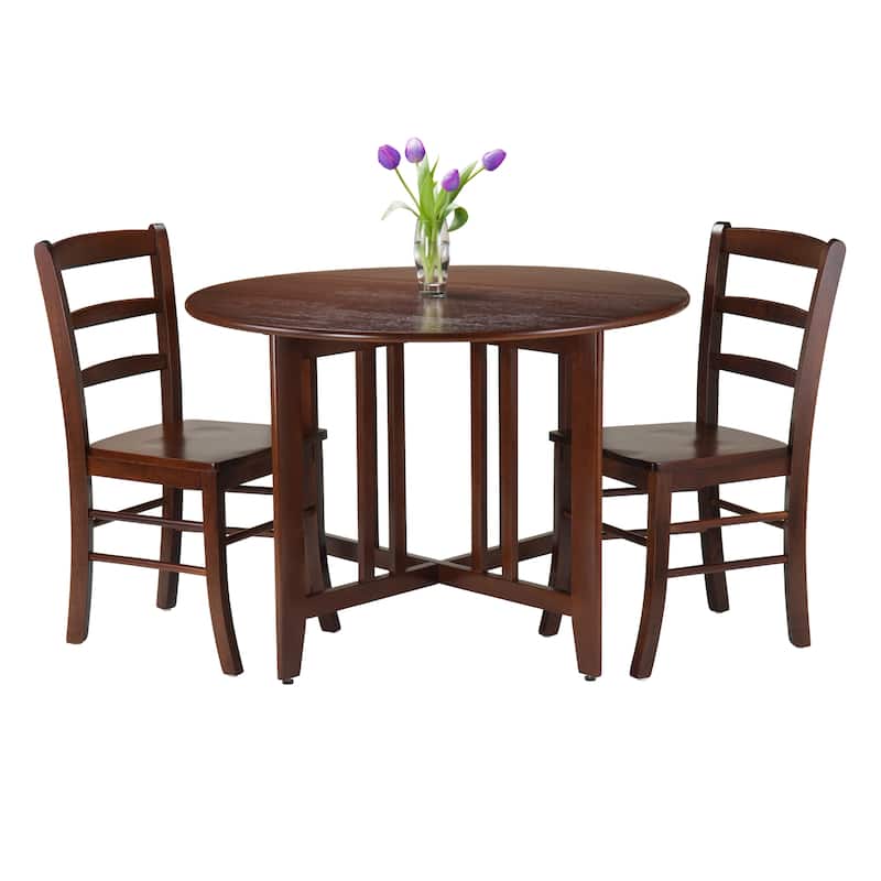 3-Pc Drop Leaf Table with Ladder-back Chairs, Walnut - 42" x 29" Tall