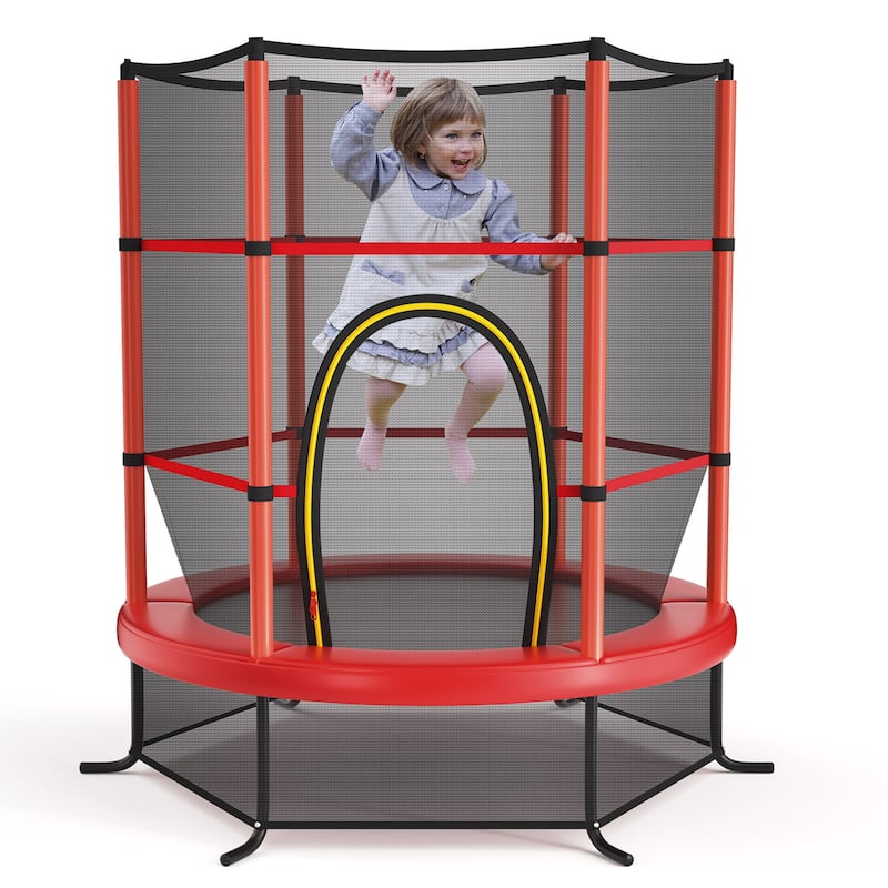 55" Toddler Trampoline Indoor for Kids W/Safety Enclosure Net - Red