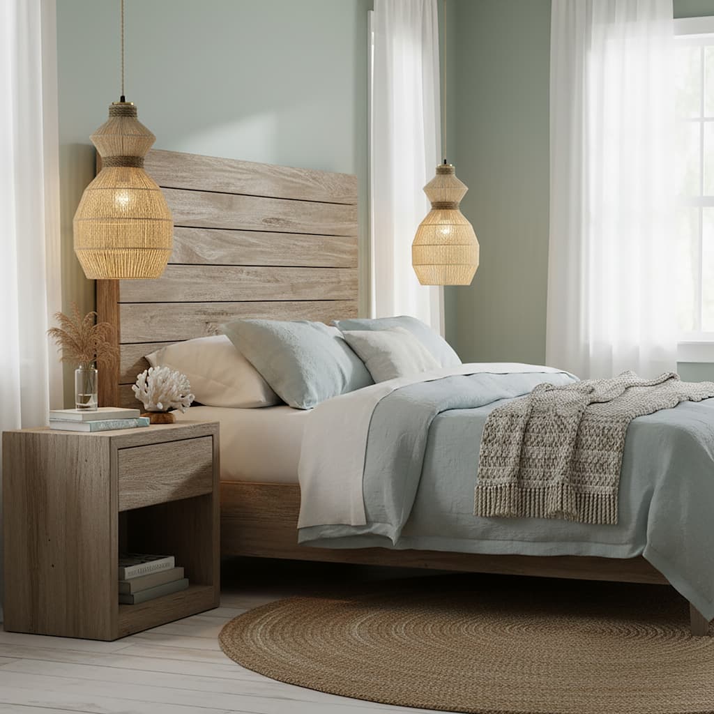 Opaline 1-Light Rattan Stacked Geometric Pendant, Coastal Boho - Handwoven - 12" Wide