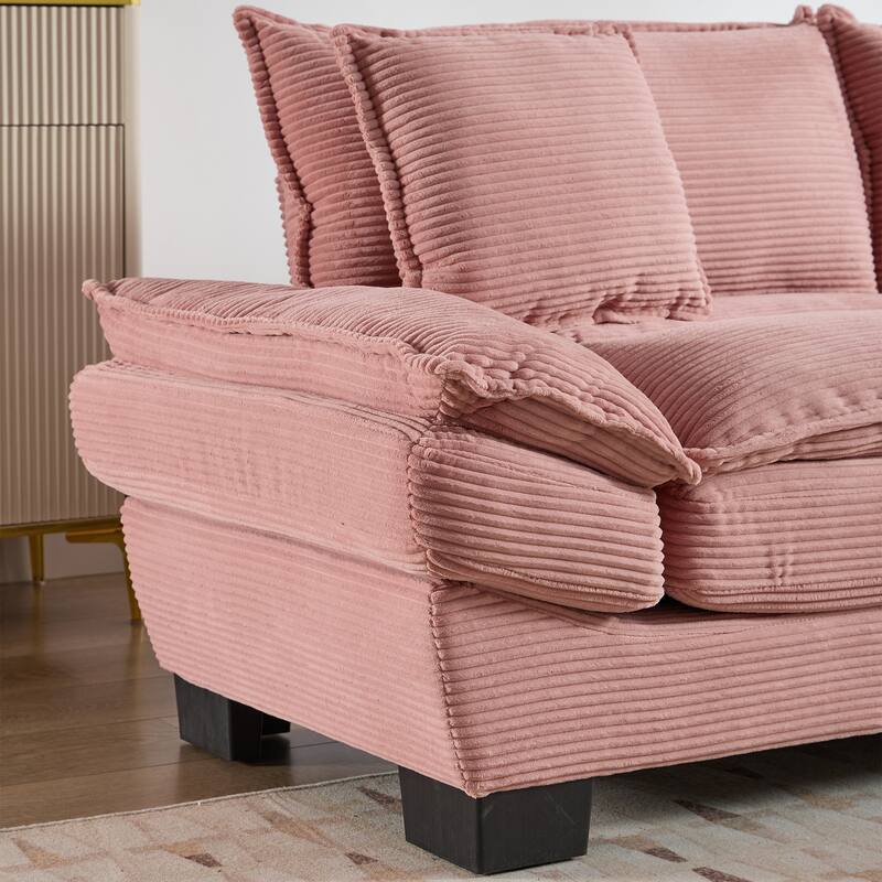 Corduroy Upholstered Loveseat Sofa, 2 Seater Sofa with Pillows, Deep Seat Sectional Sofa with Removable Cushions