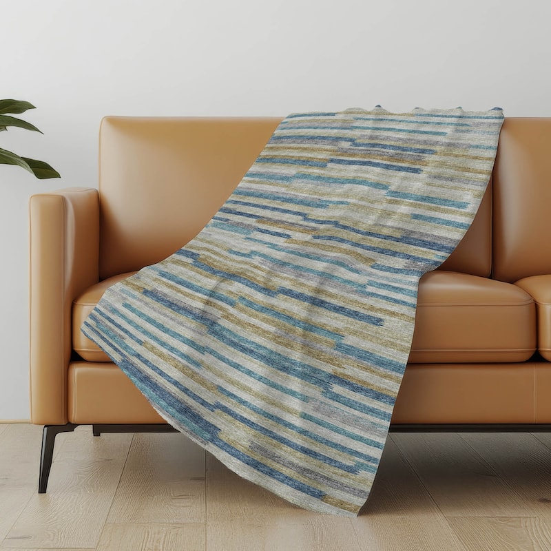 Premium Machine Washable ASB114 Modern Stripes Sherpa Throw Blanket - Blue - 4'2" x 5'10"