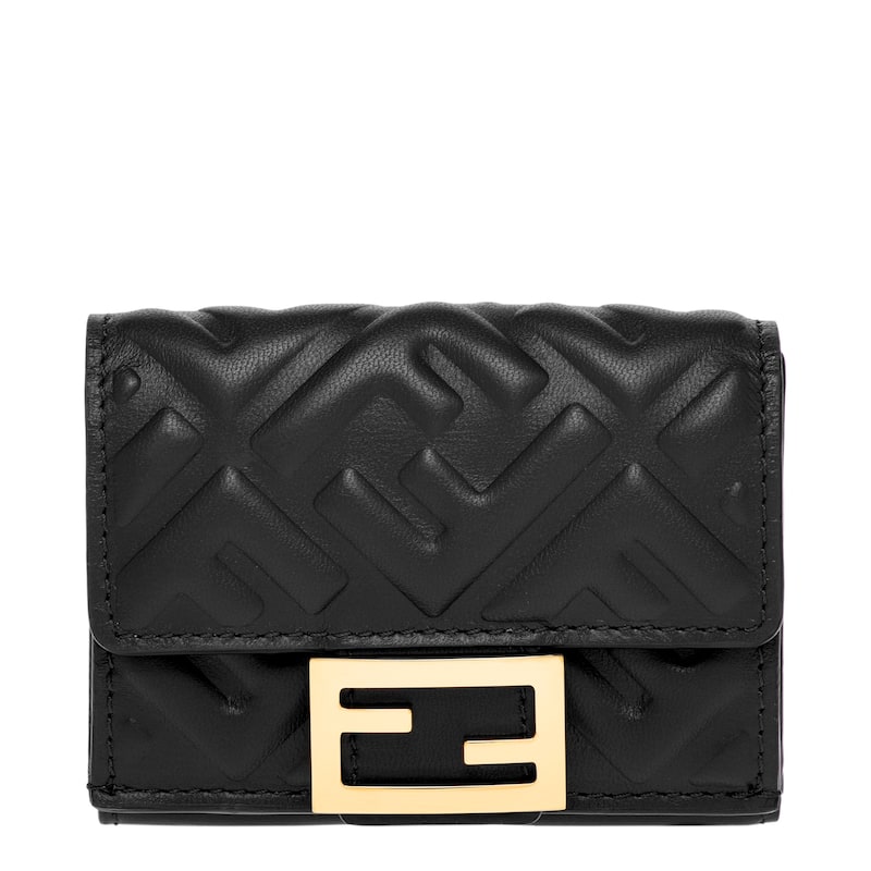 Fendi Compact FF Embossed Micro Trifold Baguette Wallet - Black